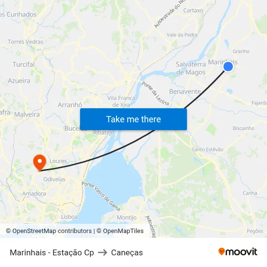 Marinhais - Estação Cp to Caneças map