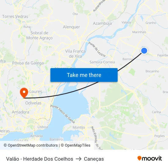 Valão - Herdade Dos Coelhos to Caneças map