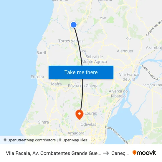 Vila Facaia, Av. Combatentes Grande Guerra to Caneças map