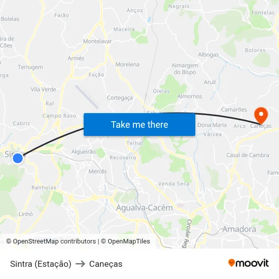 Sintra (Estação) to Caneças map