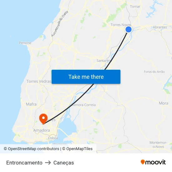 Entroncamento to Caneças map