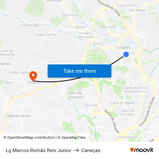 Lg Marcos Romão Reis Junior to Caneças map
