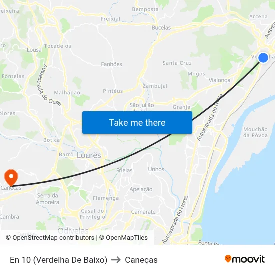 En 10 (Verdelha De Baixo) to Caneças map