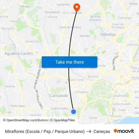 Miraflores (Escola / Psp / Parque Urbano) to Caneças map