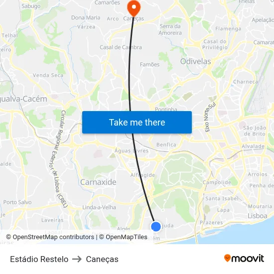 Estádio Restelo to Caneças map