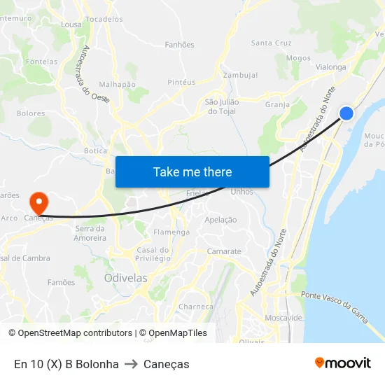 En 10 (X) B Bolonha to Caneças map