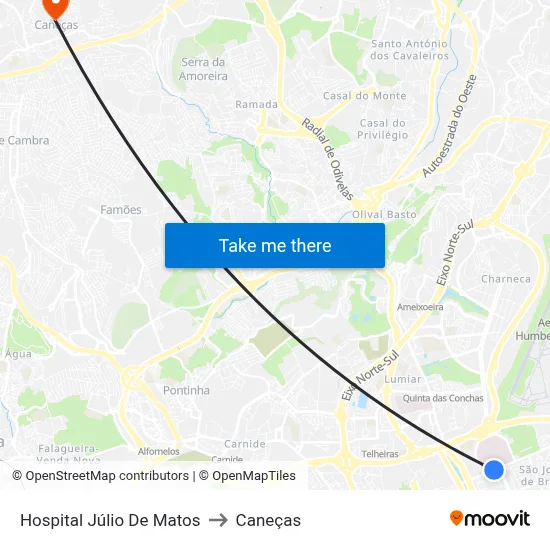 Hospital Júlio De Matos to Caneças map