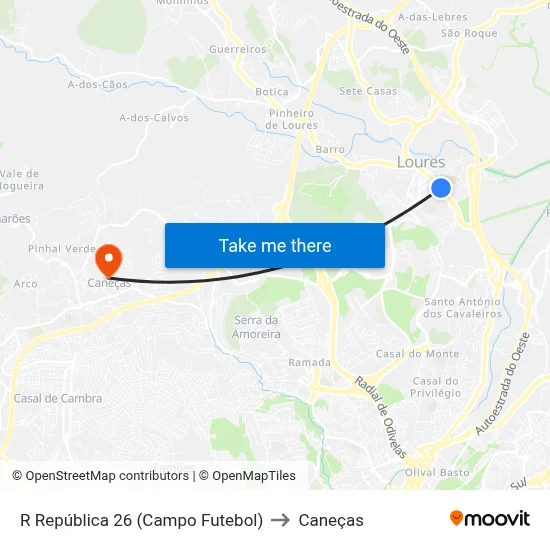 R República 26 (Campo Futebol) to Caneças map