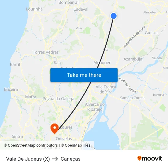 Vale De Judeus (X) to Caneças map
