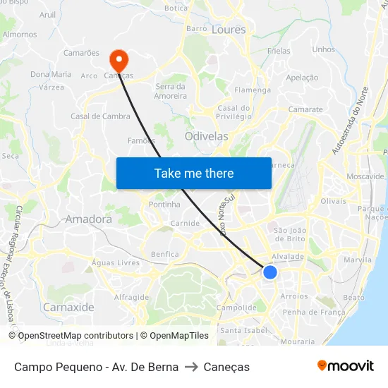 Campo Pequeno - Av. De Berna to Caneças map