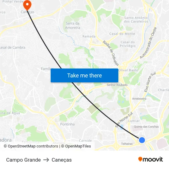 Campo Grande to Caneças map