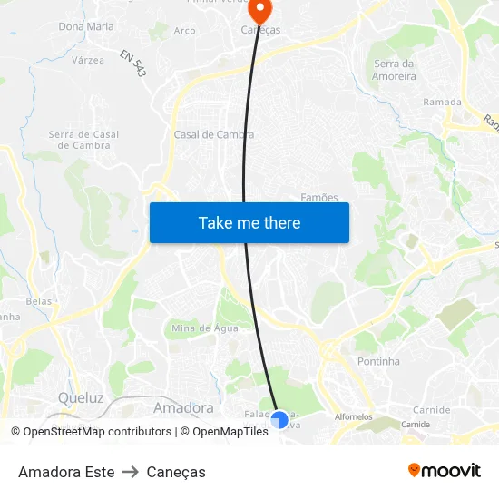 Amadora Este to Caneças map