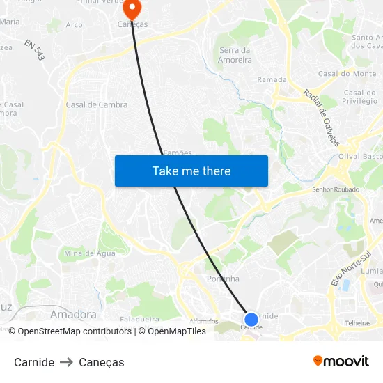 Carnide to Caneças map