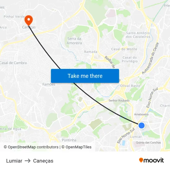 Lumiar to Caneças map