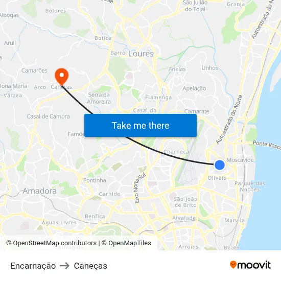 Encarnação to Caneças map