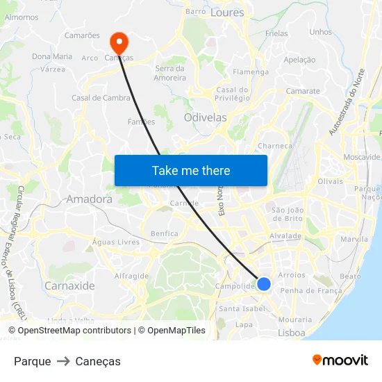 Parque to Caneças map