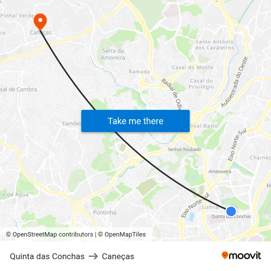 Quinta das Conchas to Caneças map