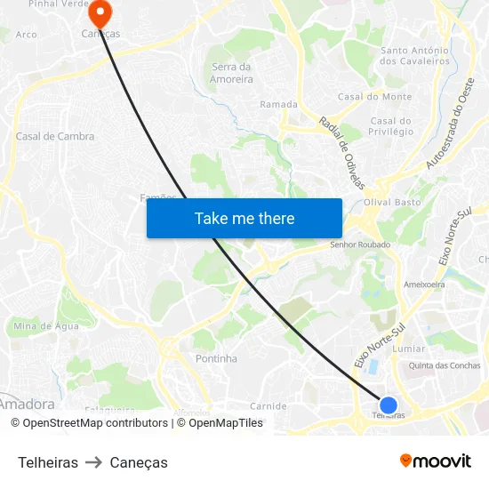Telheiras to Caneças map