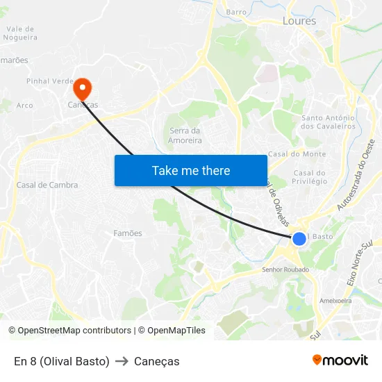 En 8 (Olival Basto) to Caneças map