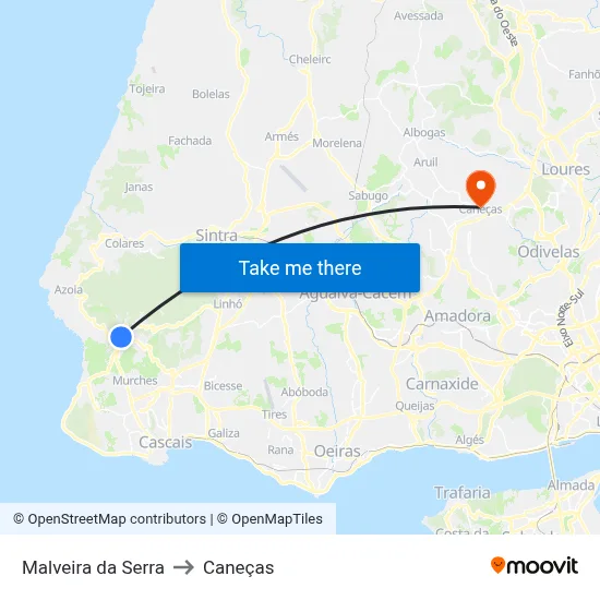 Malveira da Serra to Caneças map