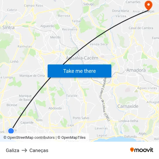 Galiza to Caneças map