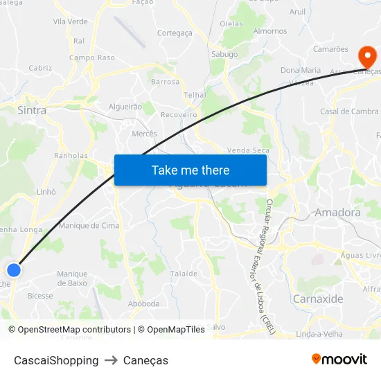 CascaiShopping to Caneças map