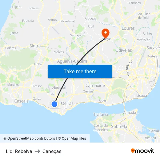 Lidl Rebelva to Caneças map