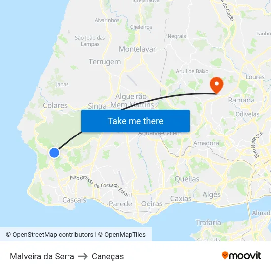 Malveira da Serra to Caneças map