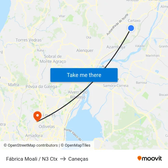 Fábrica Moali / N3 Ctx to Caneças map