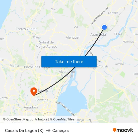 Casais Da Lagoa (X) to Caneças map