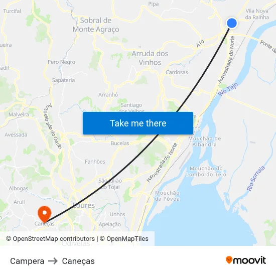 Campera to Caneças map