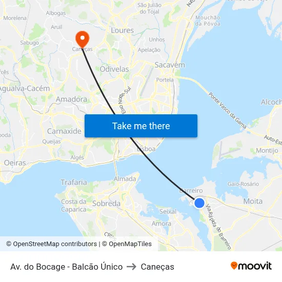 Av. do Bocage - Balcão Único to Caneças map