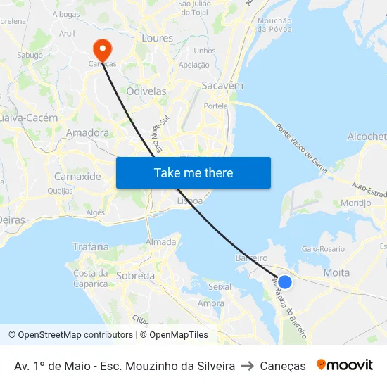 Av. 1º de Maio - Esc. Mouzinho da Silveira to Caneças map