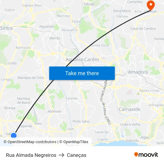 Rua Almada Negreiros to Caneças map