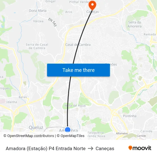 Amadora (Estação) P4 Entrada Norte to Caneças map