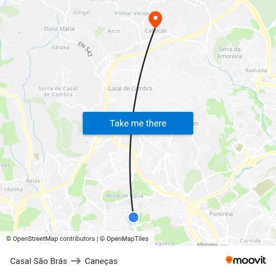 Casal São Brás to Caneças map