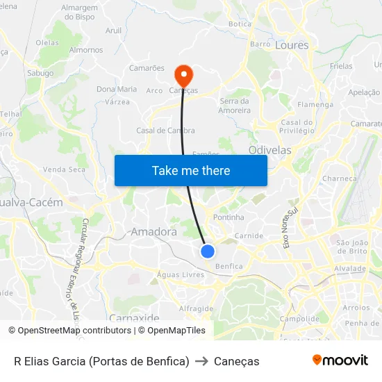 R Elias Garcia (Portas de Benfica) to Caneças map