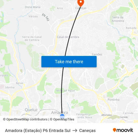 Amadora (Estação) P6 Entrada Sul to Caneças map