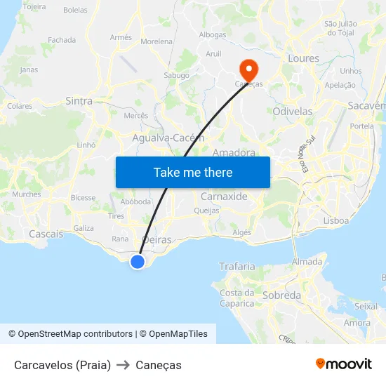 Carcavelos (Praia) to Caneças map