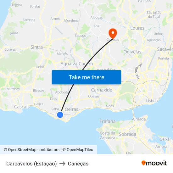 Carcavelos (Estação) to Caneças map