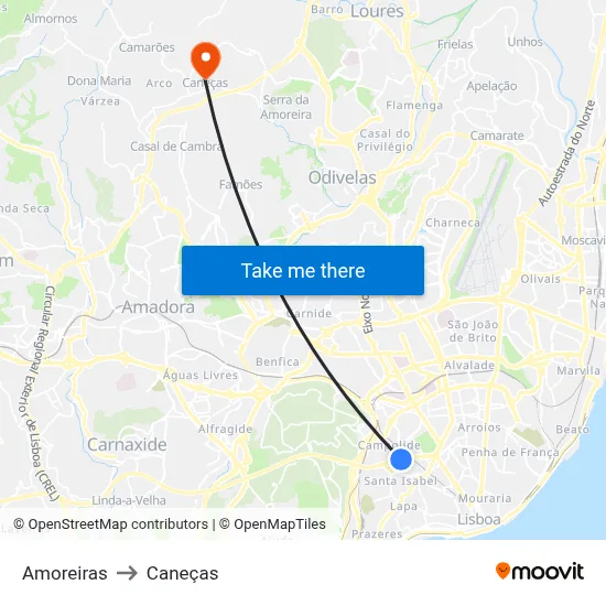 Amoreiras to Caneças map