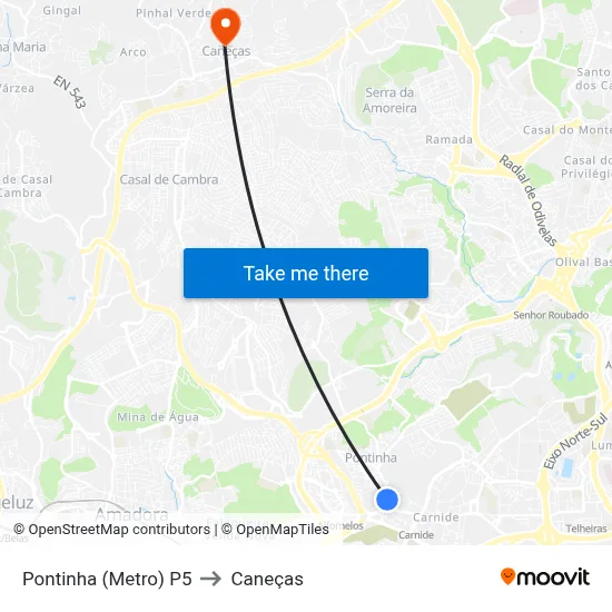 Pontinha (Metro) P5 to Caneças map