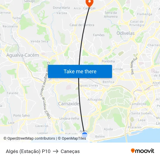 Algés (Estação) P10 to Caneças map