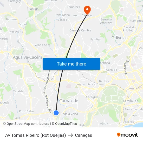 Av Tomás Ribeiro (Rot Queijas) to Caneças map