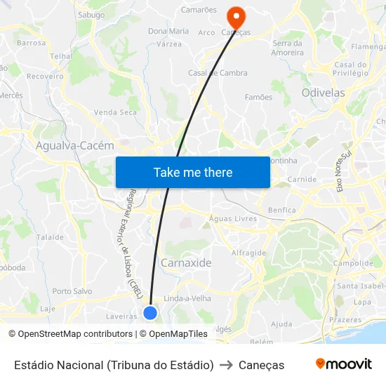Estádio Nacional (Tribuna do Estádio) to Caneças map