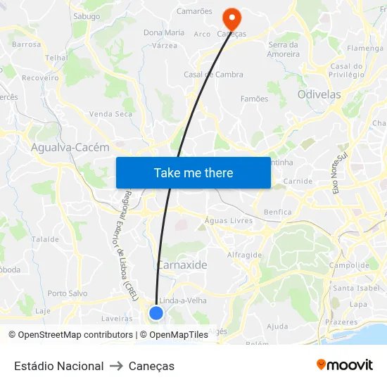 Estádio Nacional to Caneças map