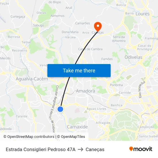 Estrada Consiglieri Pedroso 47A to Caneças map