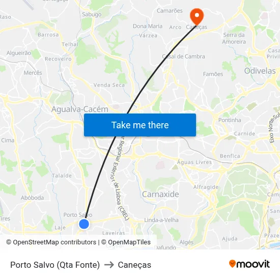 Porto Salvo (Qta Fonte) to Caneças map