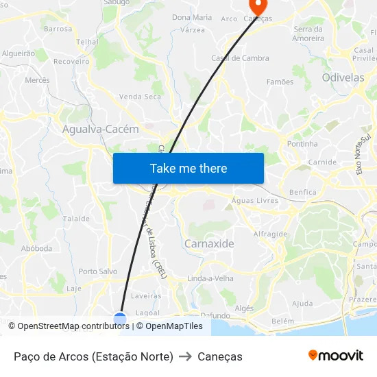 Paço de Arcos (Estação Norte) to Caneças map
