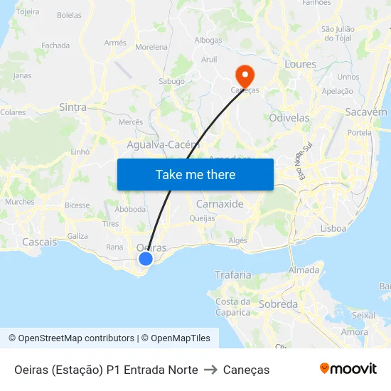 Oeiras (Estação) P1 Entrada Norte to Caneças map
